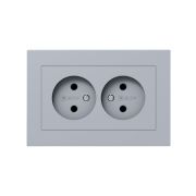 Розетка 2-м СП Эпика 16А без заземл. без защ. шторок с рамкой механизм алюм. EKF UP1-SOA-200